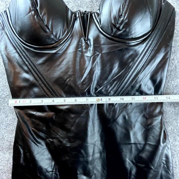 Rose Velvet Corset Dress Medium Black Pleather Goth Witchy BDSM PU Vegan Leather - Picture 4 of 7